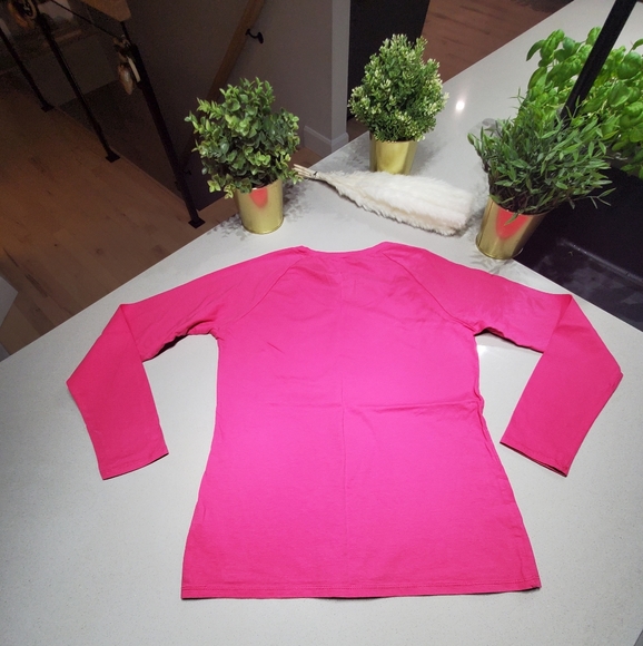 NWOT THE NORTH FACE Parfait t-shirt neuf à manches longues à gros logo rose vif - Picture 5 of 6